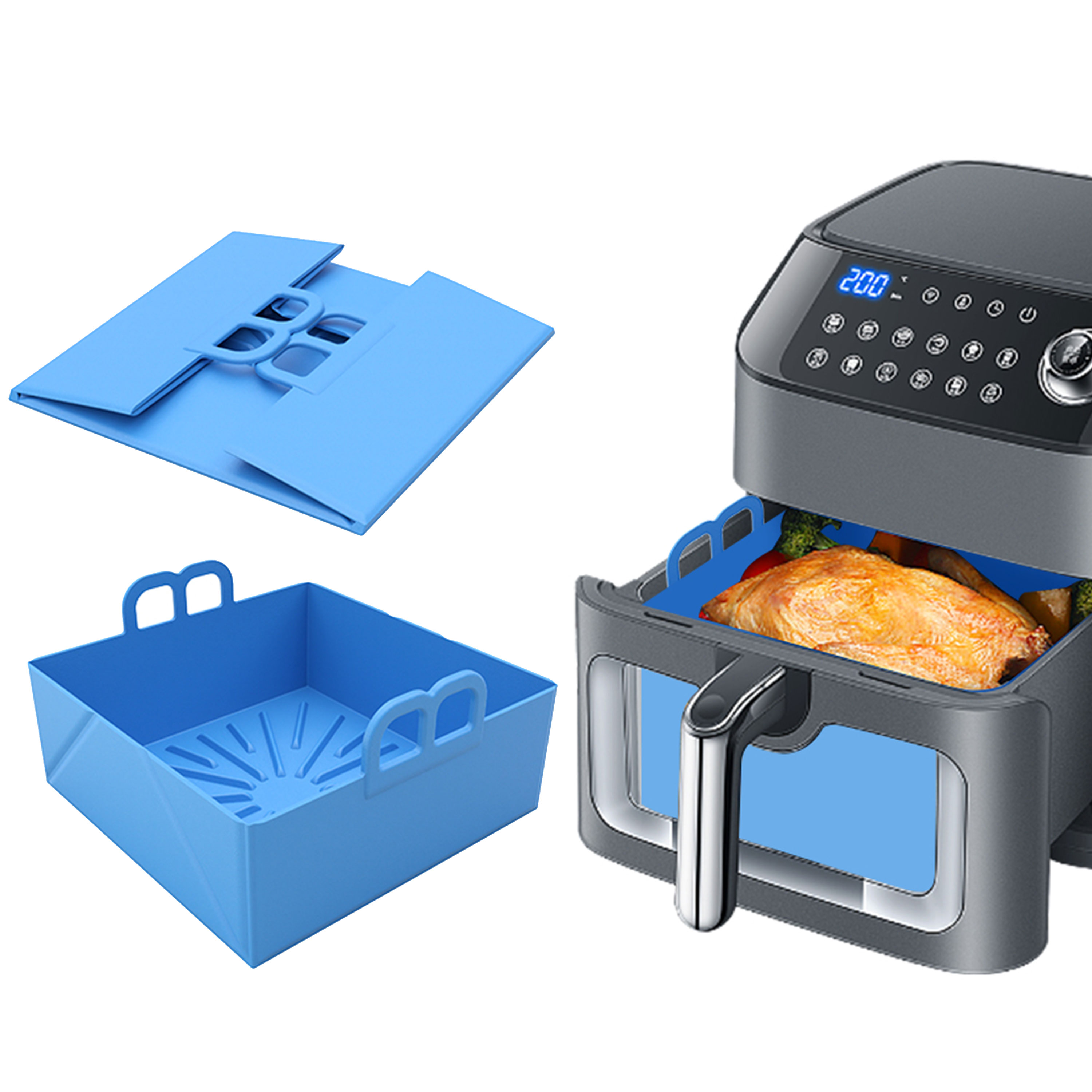 折りたたみ式エアフライヤーシリコントレイディッシュバスケット - Air Fryer Silicone Pot Liner のレビューと価格